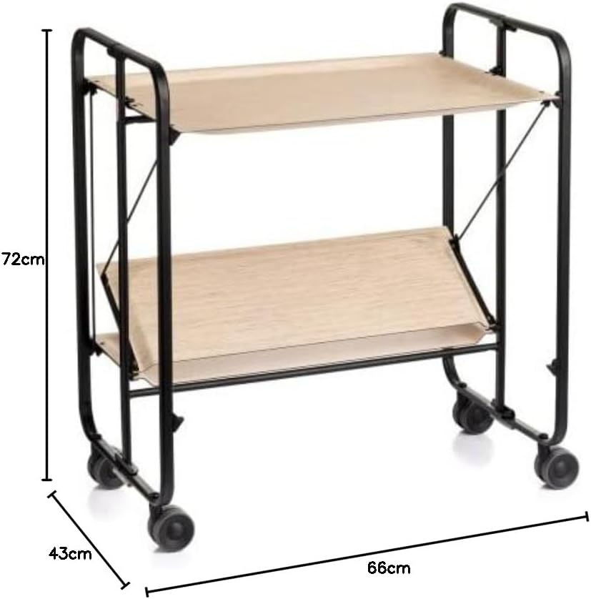DON HIERRO - Servierwagen, klappbar, 2 Böden, Schwarzem Rahmen. Bauhaus-Buche 66 x 43 x 72 cm. Buche