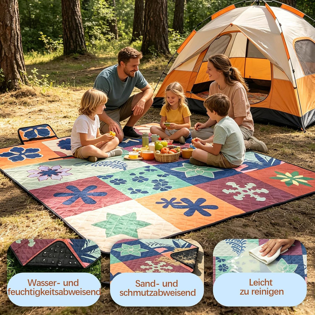 Picknickdecke 200x200 cm - Stranddecke XXL, wasserdicht &amp; isoliert Campingdecke, atmungsaktiv und we