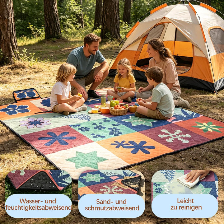 Picknickdecke 200x200 cm - Stranddecke XXL, wasserdicht &amp; isoliert Campingdecke, atmungsaktiv und we