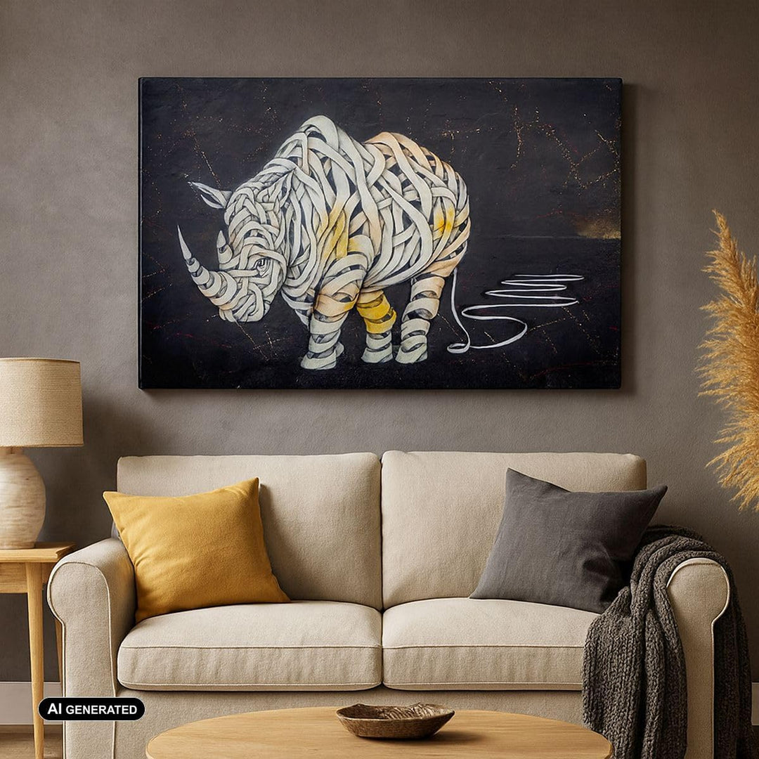 Bilder auf Leinwand 100x70cm Leinwandbild mit Rahmen Nashorn modern Gross Wanddeko Bild Schlafzimmer