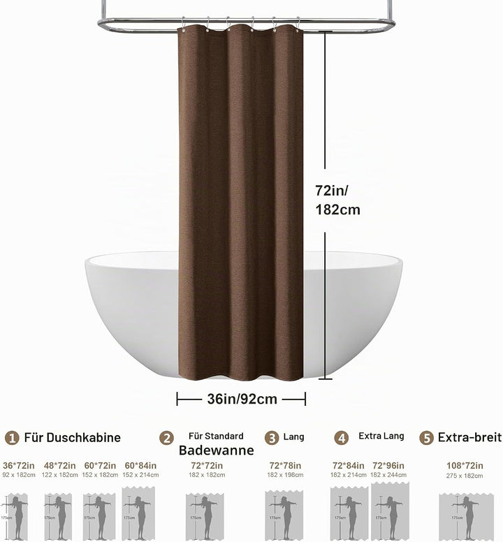 VANZAVANZU Duschvorhang Schmaler Leinen 92 x 182 cm mit Metall Duschvorhangringe Schwerer Stoff Text