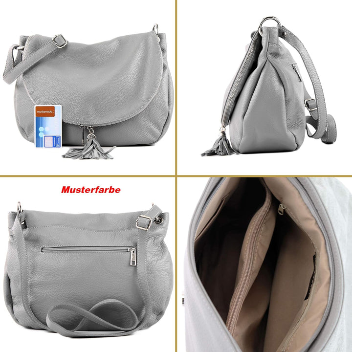 modamoda de - T40 - ital Schultertasche Umhängetasche Nappaleder Senfgelb/Leder, Senfgelb/Leder