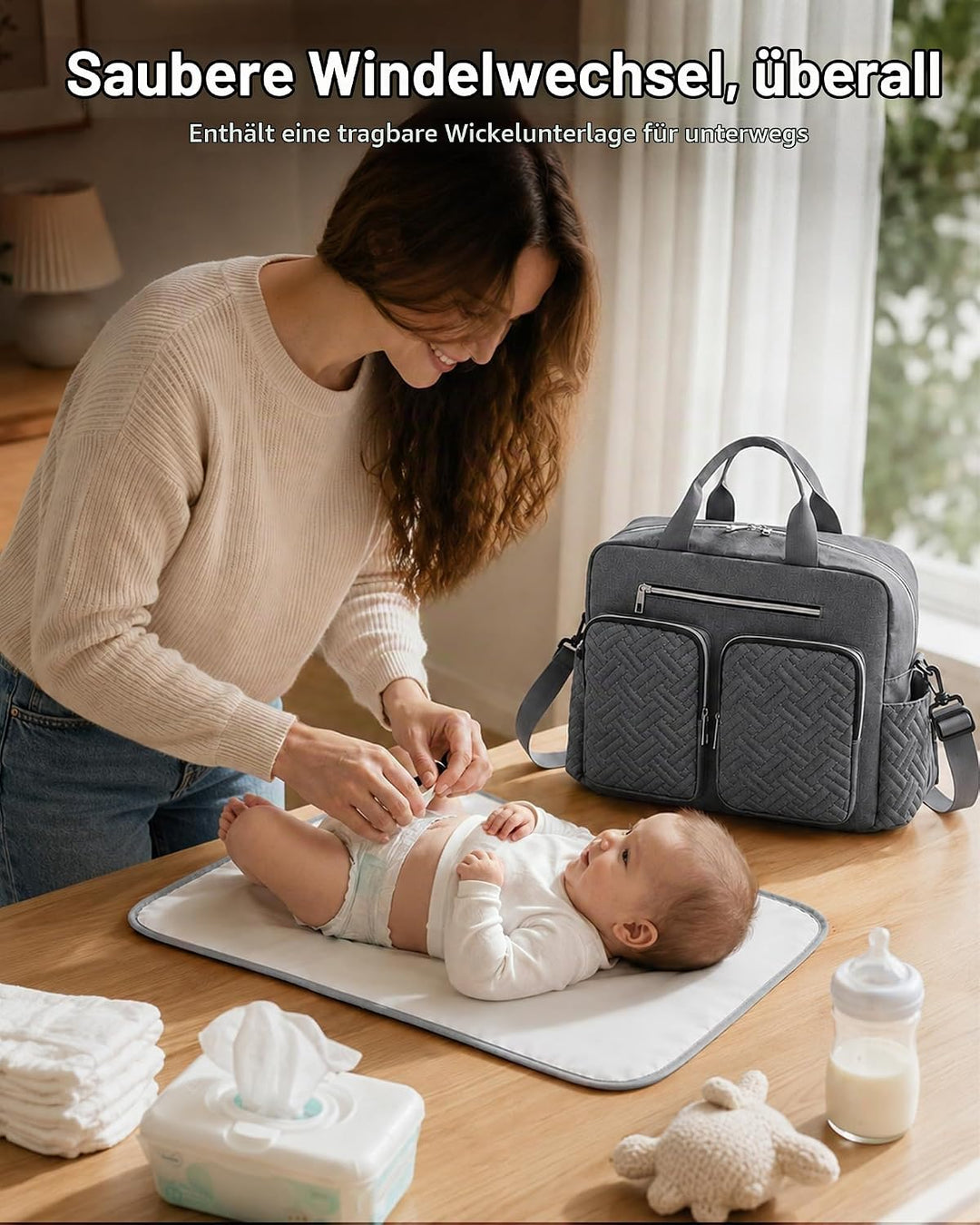 KONO Baby-Wickeltasche, stilvoll, für Mama und Papa, wandelbare Reisetasche mit isolierten Taschen G