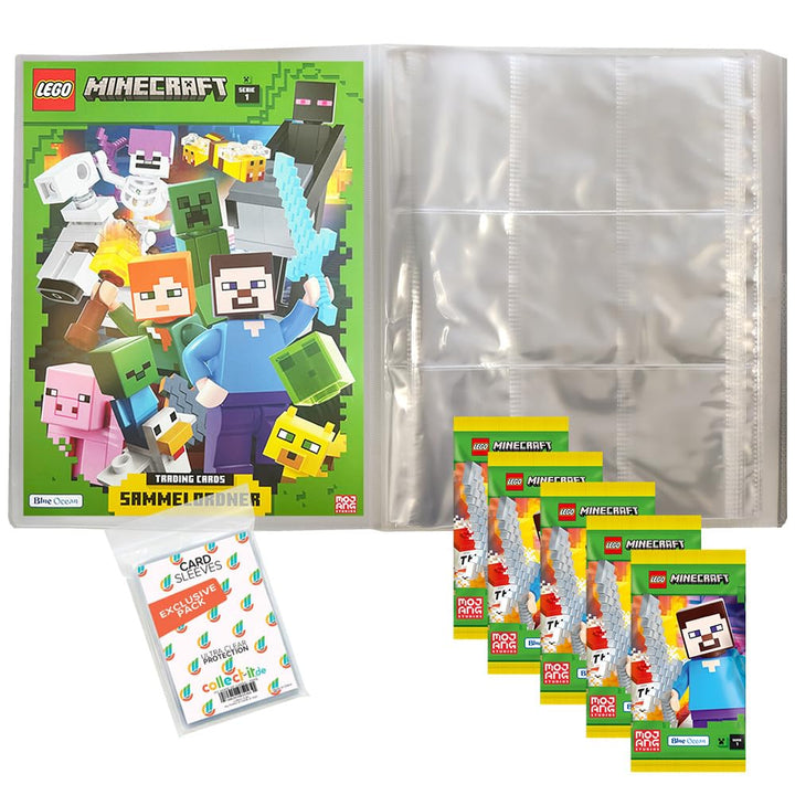 Bundle mit Lego Minecraft Serie 1 Trading Cards - 1 Leere Sammelmappe + 5 Booster + 2 Limitierte Sta