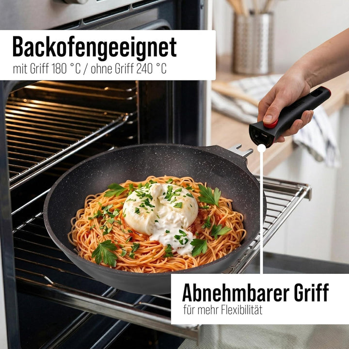 Stoneline Imagination Plus Wok 30 cm, mit Glasdeckel und abnehmbarem 3-Stufen-Sicherheitsgriff, Wokp