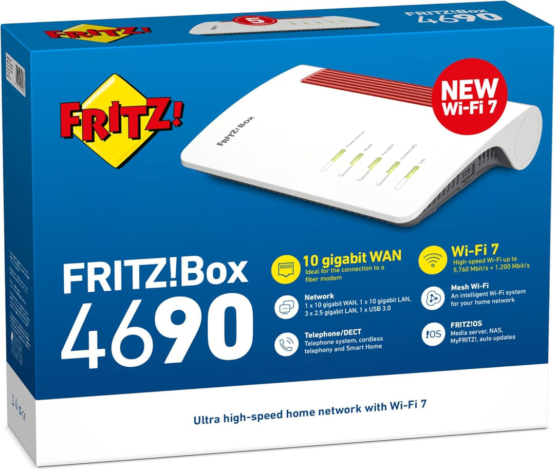Fritz!Box 4690 Edition International, Wi-Fi 7 Mesh Router für DSL oder Fibre, bis zu 6960 Mbit/s Ges