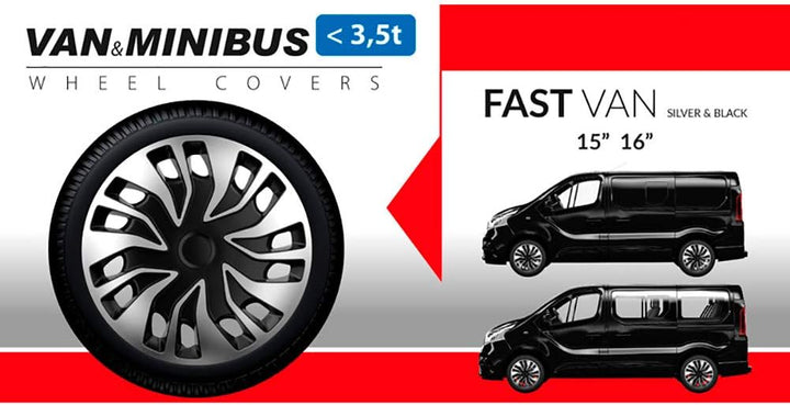 AUTO-STYLE Satz Radzierblenden Fast-VAN 16-Zoll Silber/Schwarz (Sphäre) Fast-VAN Silber/Schwarz 16-Z