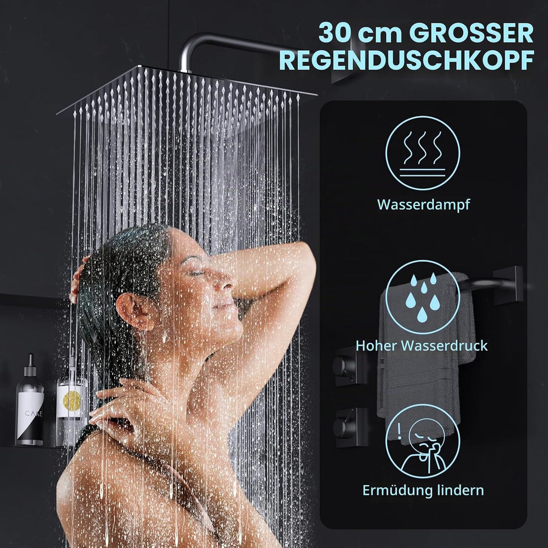 12 Zoll (30cm) Regendusche Duschkopf – Edelstahl, Hochdruck, Ultradünn, 360° Schwenkbar – Grosser Lu