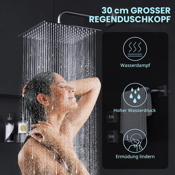 12 Zoll (30cm) Regendusche Duschkopf – Edelstahl, Hochdruck, Ultradünn, 360° Schwenkbar – Grosser Lu