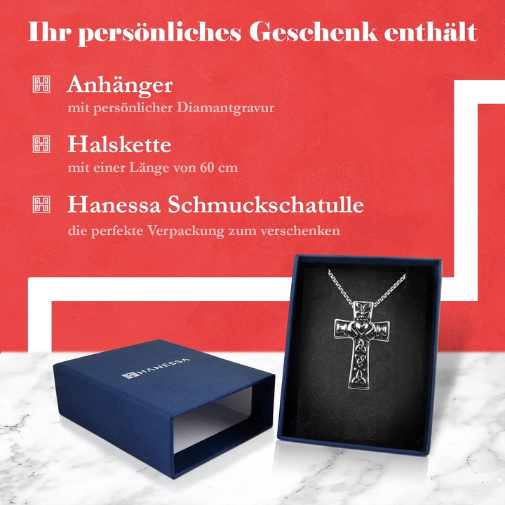 Hanessa Personalisierte Kette mit Gravur Edelstahl 60 cm mit Anhänger Kreuz in silber - Personalisie