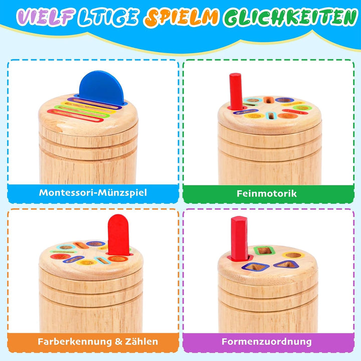 Montessori Spielzeug ab 1 Jahr, 4-in-1 Holzspielzeug Farbe Sortierspiel Spielzeug ab 1 2 3 Jahre Mäd
