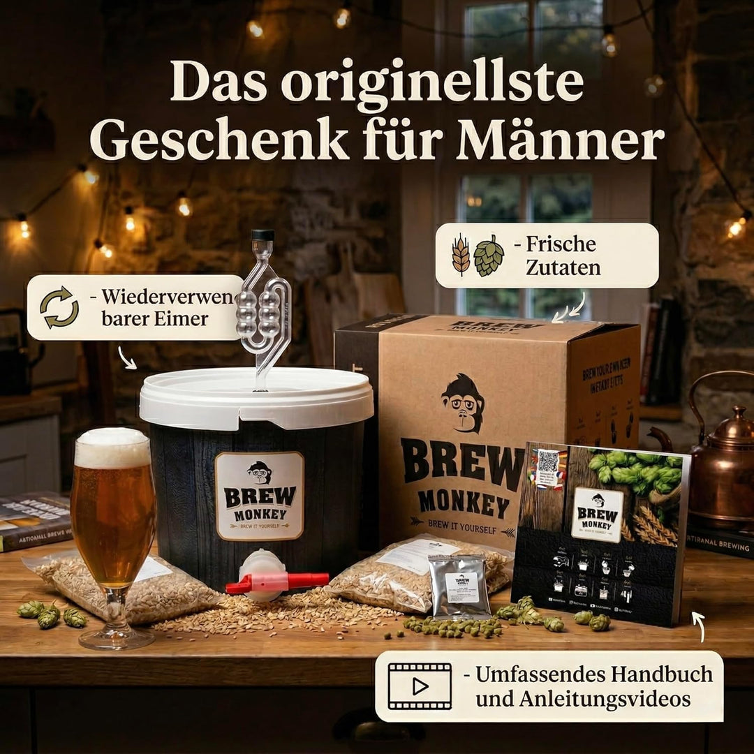 Brew Monkey® Bierbrauset Helles | Basic Set 5 Liter Bier | 6,4% Vol. | Bier Brauen Set | Männergesch