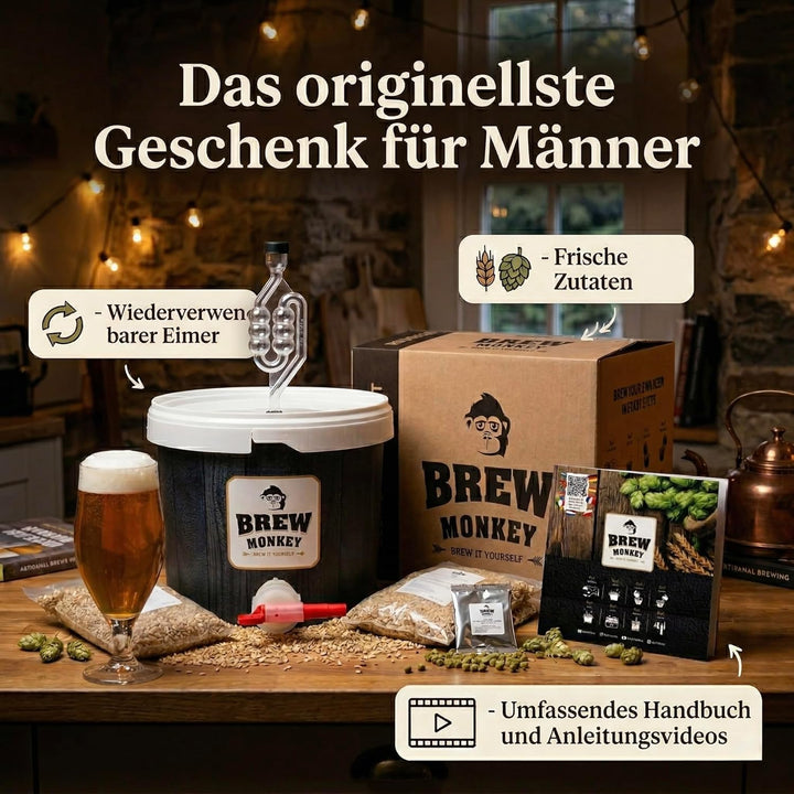 Brew Monkey® Bierbrauset Helles | Basic Set 5 Liter Bier | 6,4% Vol. | Bier Brauen Set | Männergesch
