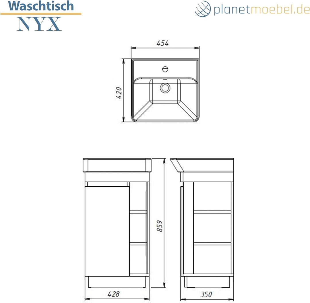 Planetmöbel Nyx Badmöbel Set 2-teilig Waschtisch mit Unterschrank 45 x 85,9 x 42 cm weiss, Waschtisc