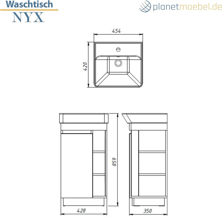 Planetmöbel Nyx Badmöbel Set 2-teilig Waschtisch mit Unterschrank 45 x 85,9 x 42 cm weiss, Waschtisc