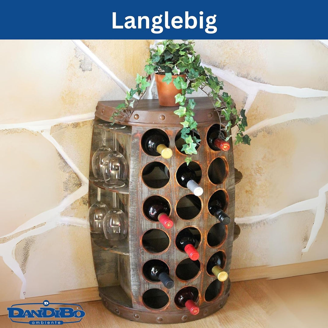 DanDiBo Weinregal Holz Stehend Rustikal Weinfass Flaschenregal 1486 Beistelltisch Schrank Fass Weinb