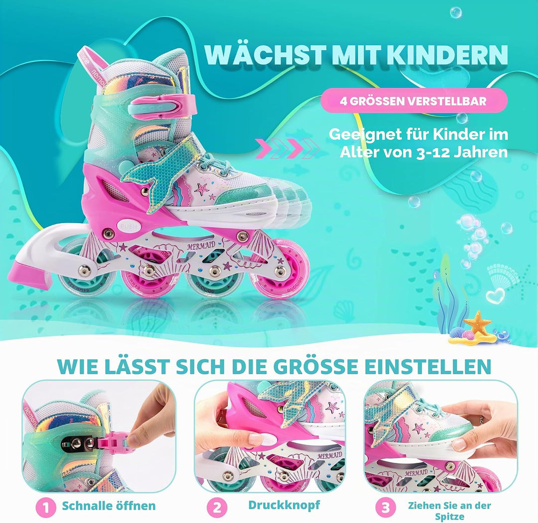 NEMONE Inliner für Mädchen Kinder 4 Grössen Verstellbar Blau Violett Inliner für Kinder Drinnen Drau