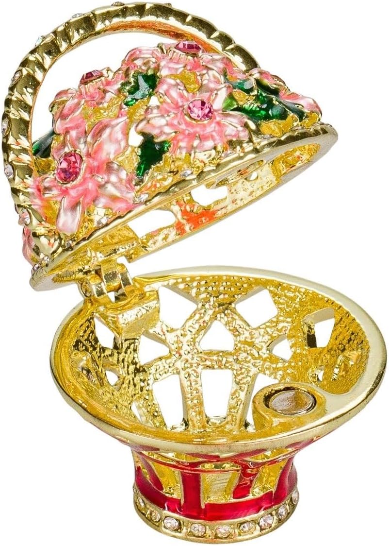 Danila-Souvenirs Fabergé-Stil verdrehtes Ei mit Korb der Blumen 12 cm rot