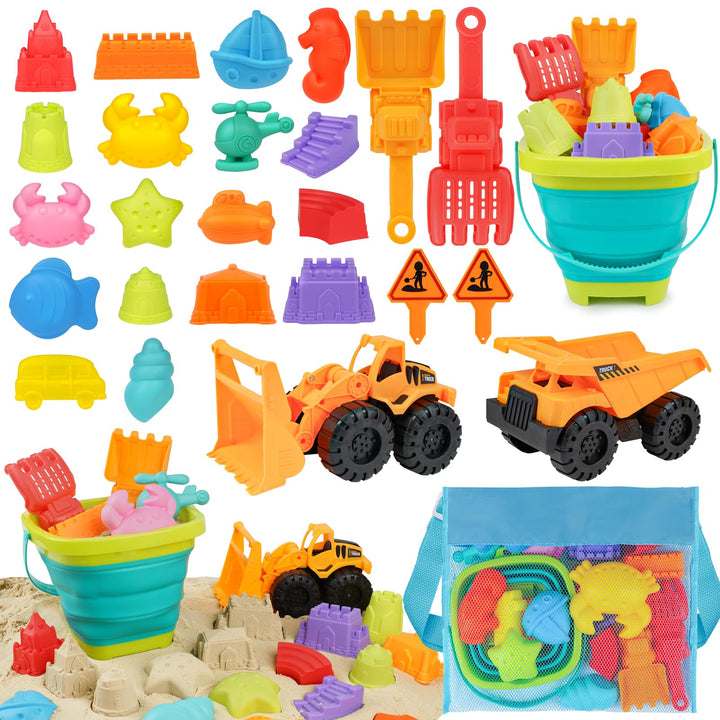 YIMORE Sandspielzeug Strandspielzeug Junge mit Faltbarer Eimer Kinder Bagger Sandkasten Spielzeug, 2