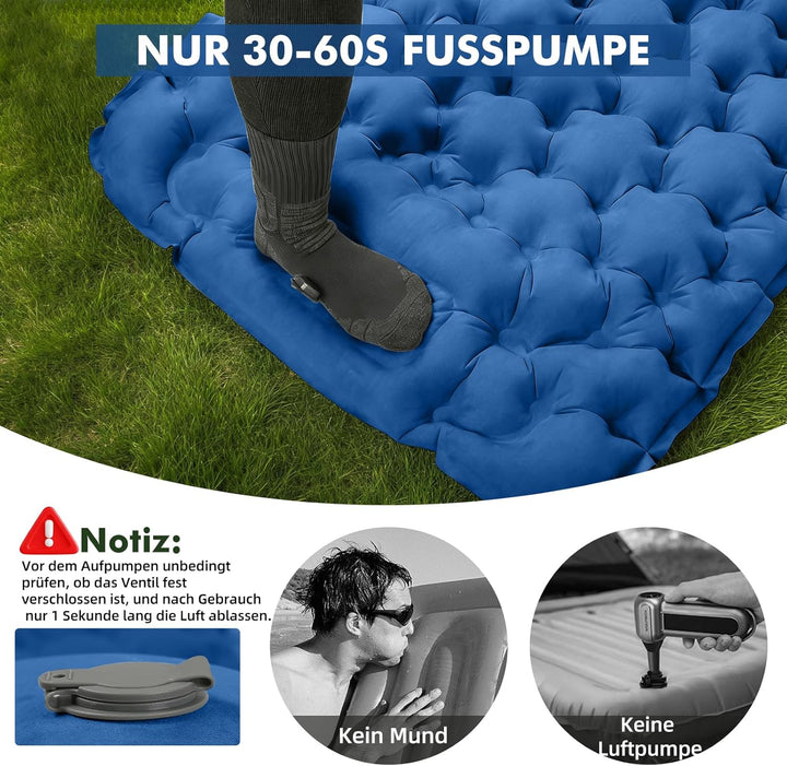 HiiPeak Isomatte – Suede Aufblasbare Camping matratze mit Integriertem Kopfkissen, Wasserdicht Luftm