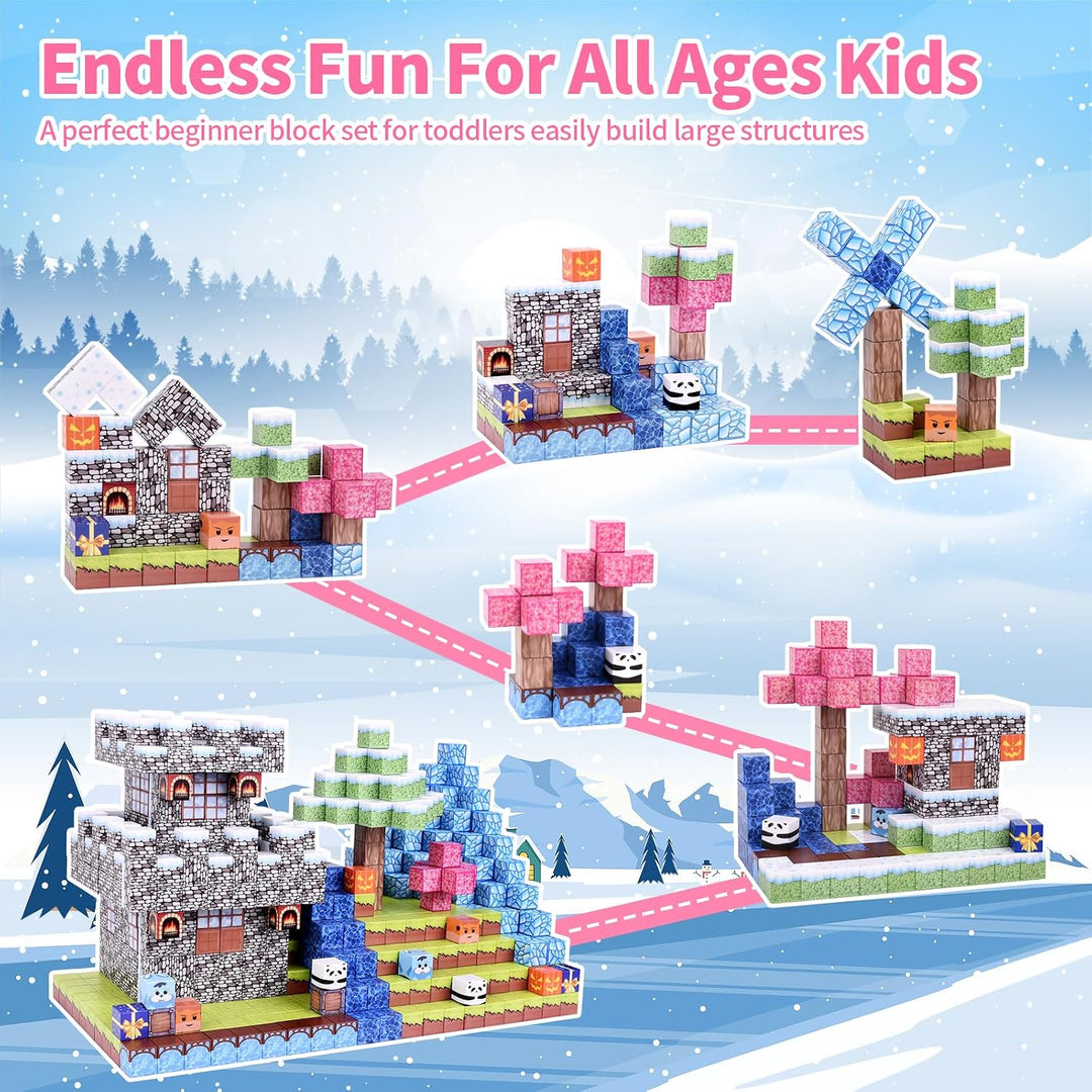 100Pcs Magnetische Bauklötze für Kinder, Build Magnet Ice Castle World Set, Magnet Spielzeug Geburts