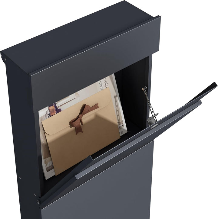 DEGAMO Briefkasten Standbriefkasten AACHEN 39,5x14,2x115cm, Stahl anthrazit, moderne Optik