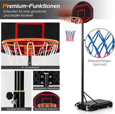 GYMAX Basketballkorb 155-210 cm, Höhenverstellbarer Basketballständer mit Netz & bruchfester Rückwan