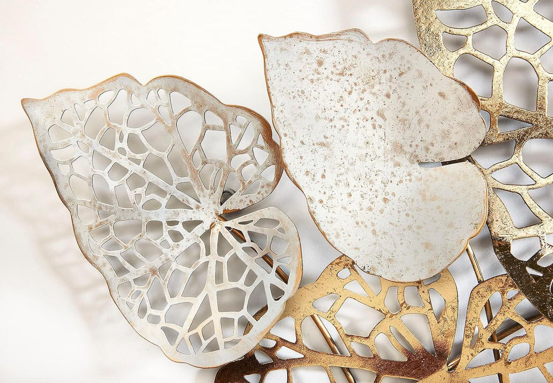 Kobolo Wanddeko Metallbild 3D - GOLDEN Leaf - aus Metall in Gold und weiss