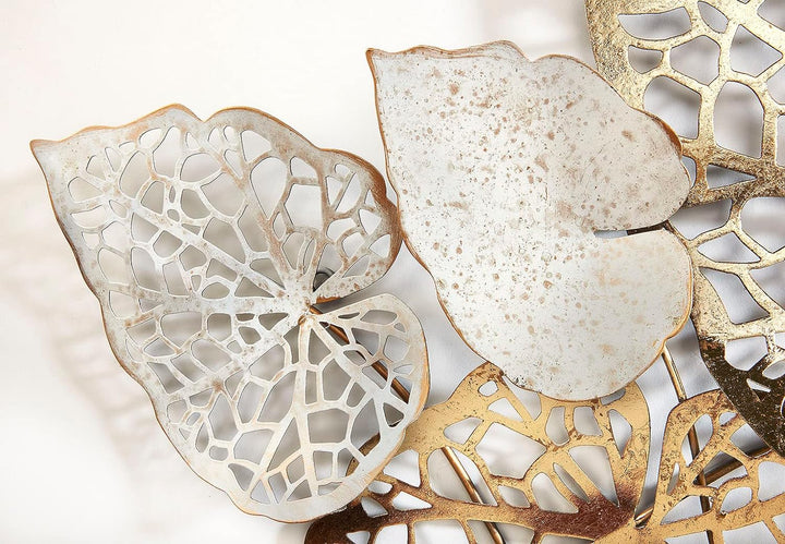 Kobolo Wanddeko Metallbild 3D - GOLDEN Leaf - aus Metall in Gold und weiss