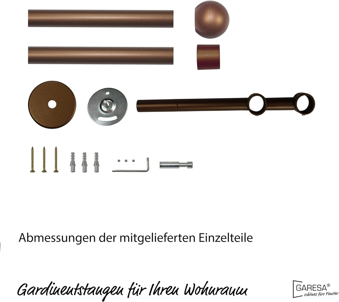 Garesa Gardinenstange Bolti Ø 16mm, 2-läufig, Bronze I Stabile Vorhangstange ohne Ringe I Mit Endkno