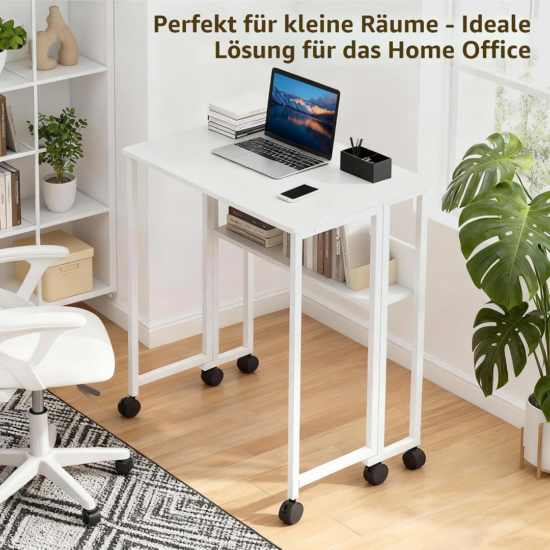 Garvee Klapptisch mit Rollen, 80x50x75 cm (Gesamthöhe), 31.5 Zoll Arbeitsplatz Tisch aus Sperrholz &amp;