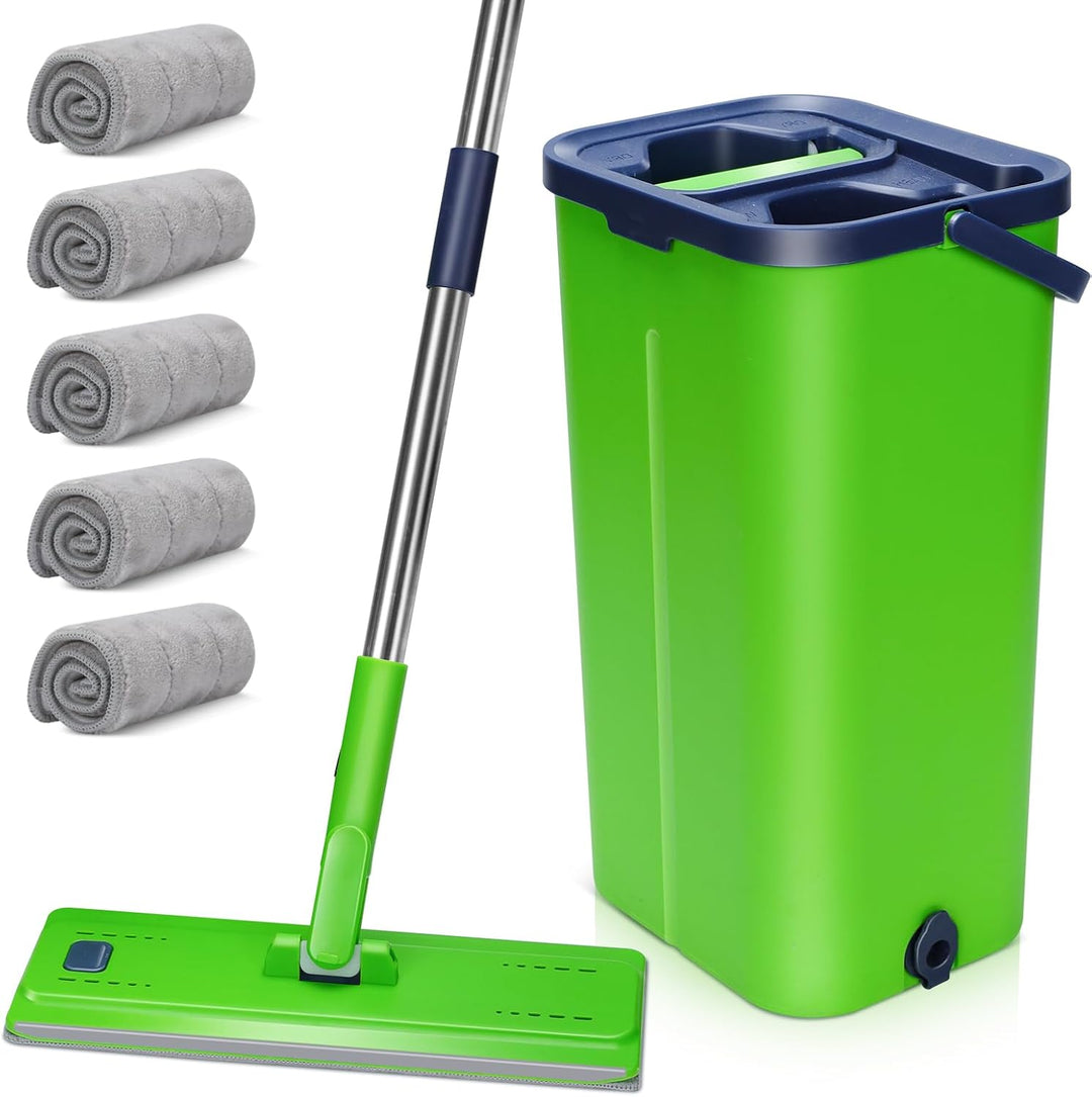 MASTERTOP Wischmopp Set mit Eimer, Bodenwischer und Eimer mit Auswringfunktion, Nass- und Trockenmop