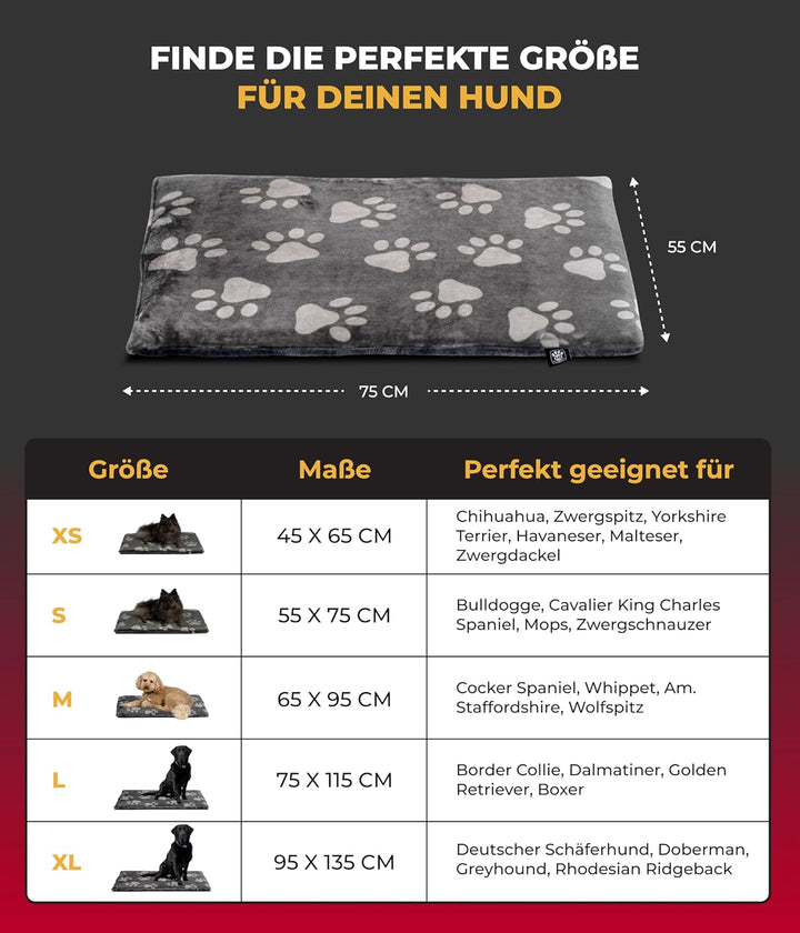 Made in Germany gepolsterte Hundedecke, Pfote Anthrazit 55x75cm für kleine & grosse Hunde I Flauschi