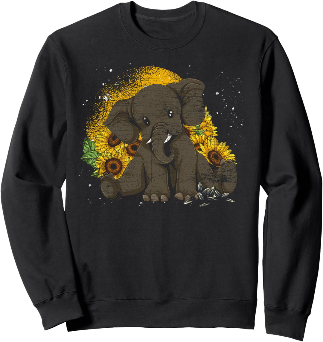 Afrika Zoo Tier Niedliches Sonnenblumen Baby Elefant Sweatshirt