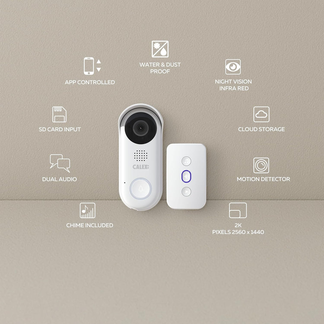 CALEX Smart Security Video-Türklingel, 2K Kamera mit App-Steuerung, Nachtsicht, 2-Wege-Audio, Bewegu