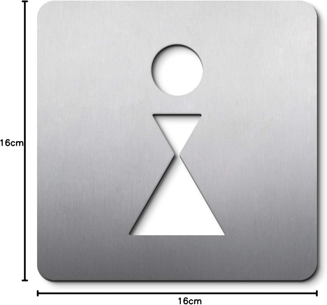 PHOS Design, PS0401S, WC Türschild Frauen, 16 x 16 cm, Edelstahl gebürstet, selbstklebend, Toiletten