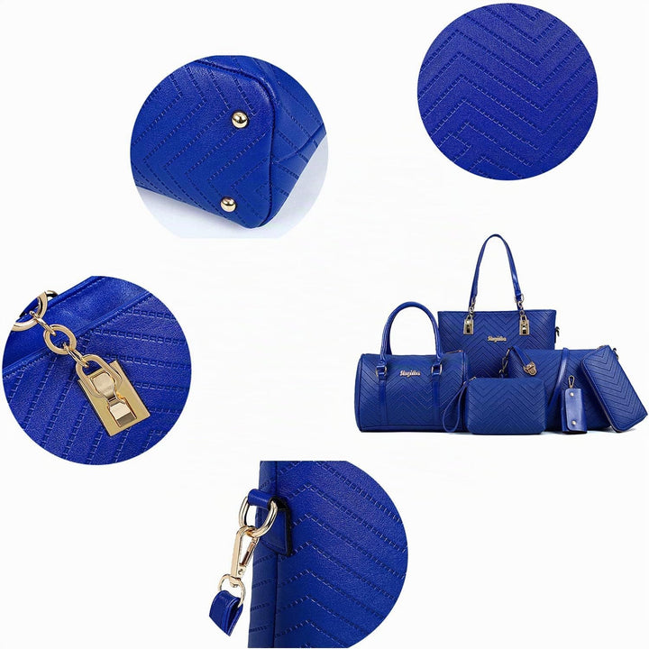 AlwaySky Damen Handtaschen Set 6 Stück PU-Leder Top Griff Tasche Frauen Shopper Geldbörse Umhängetas