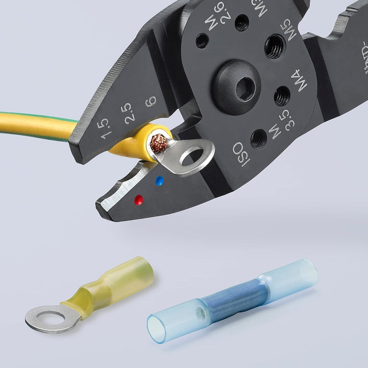 KNIPEX Crimpzange, 0,5-6,0 mm², mit F-Crimp, für isolierte Kabelschuhe, mit Abisolier- und Scheidfun