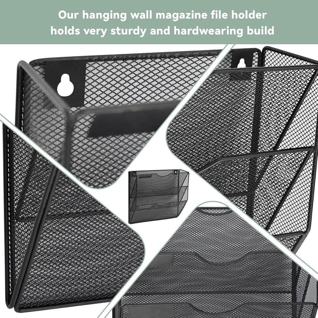 IOUGDSEC Zeitschriftenhalter Wand, Hängeorganizer Wandablagefächer A4, 3 Fächer Prospektspenderset,