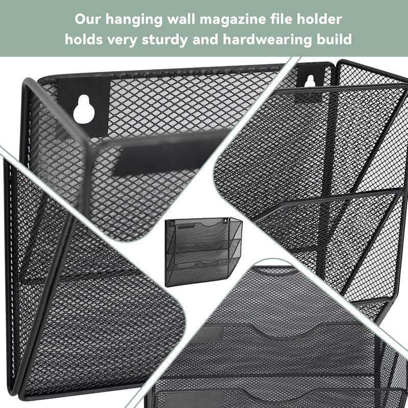 IOUGDSEC Zeitschriftenhalter Wand, Hängeorganizer Wandablagefächer A4, 3 Fächer Prospektspenderset,