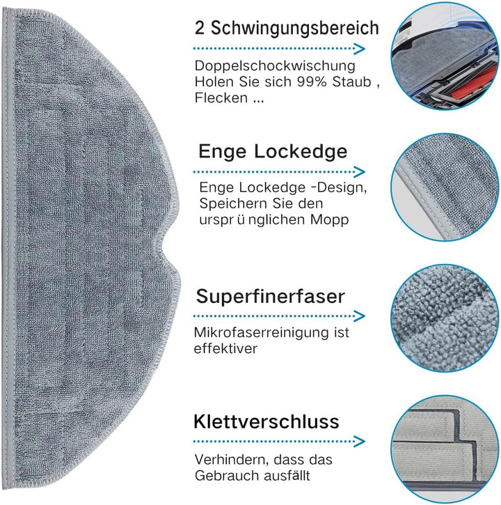Zubehör-Set für Roborock S8, S8+, S8 Pro Ultra, 2 Gummibürsten, 2 Hepa-Filter, 4 Seitenbürste, 4 Wis