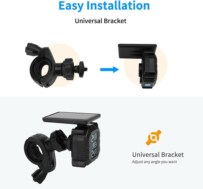 OBEST TPMS Solar-Reifendruckkontrollsystem, Wireless Solar Power Reifendruck Wasserdichtes Motorrad-