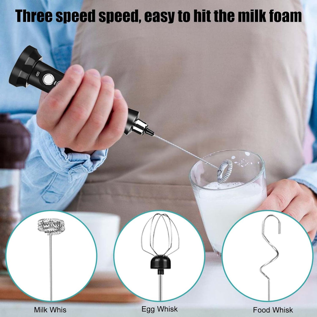 Wiederaufladbar Milchschäumer, USB Elektrischer Milchaufschäumer Schneebesen mit 3 Quirl Edelstahl M