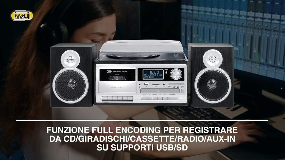 Trevi TT 1072 DAB Bluetooth-Stereo-Plattenspieler mit digitalem DAB/DAB+-Empfänger, Encoding-Funktio