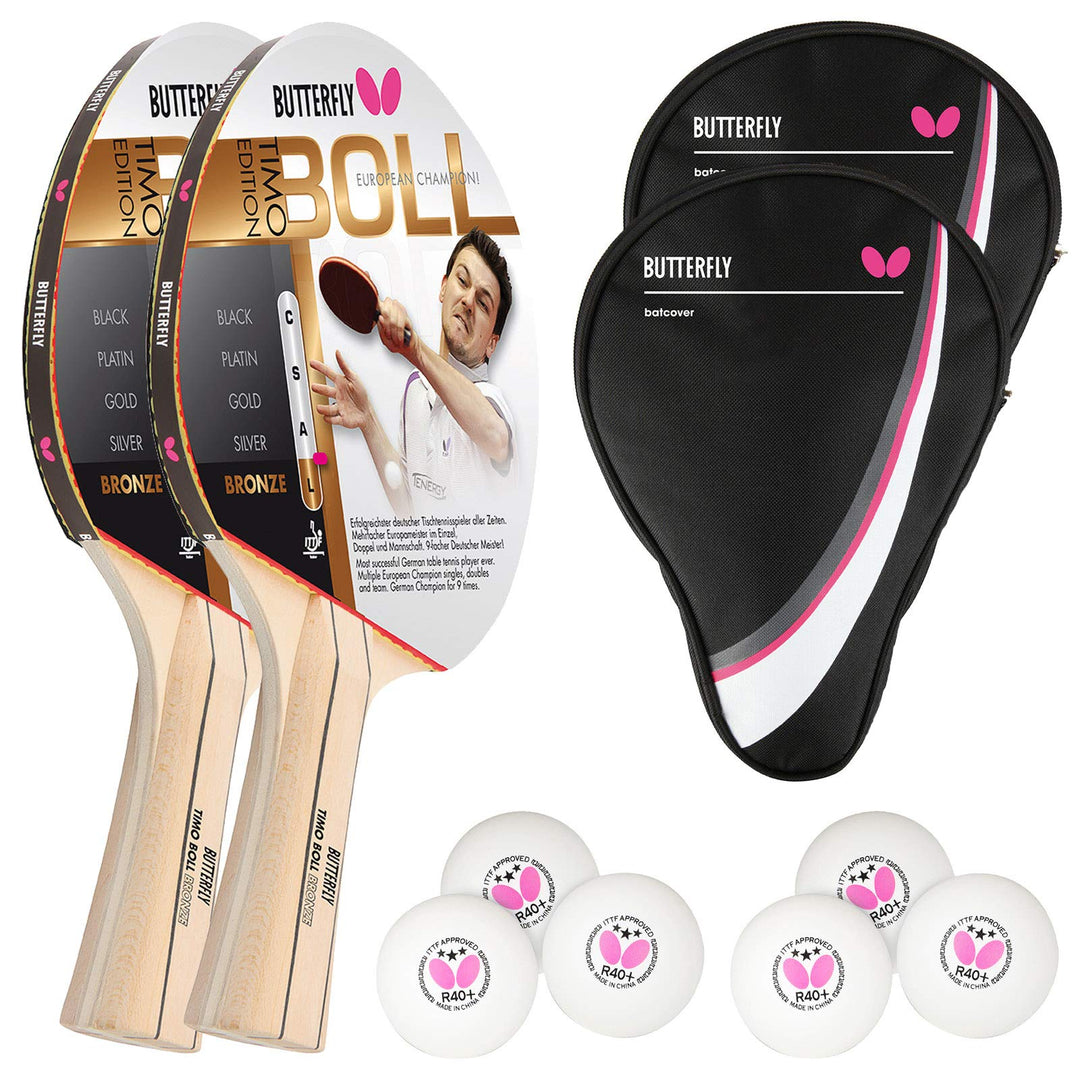 Butterfly Timo Boll Bronze 2 x Tischtennisschläger + 2 x Tischtennishülle Drive Case + 2 x 3*** ITTF