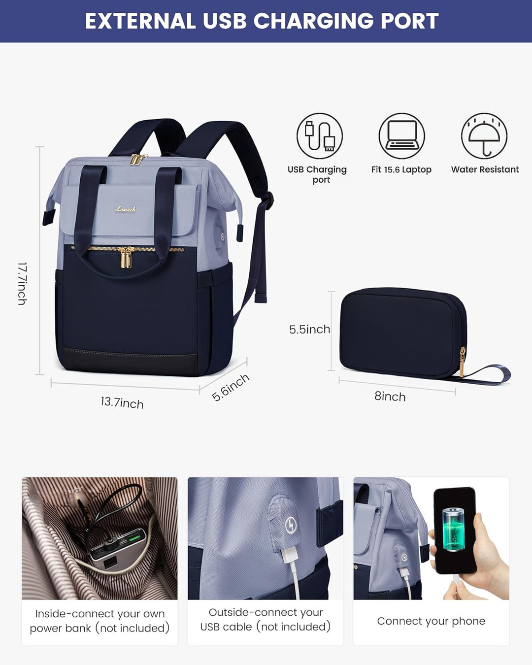 LOVEVOOK Rucksack Blau, Moderner Laptop Schulrucksack, Schultasche Teenager Backpack Women Elegant T