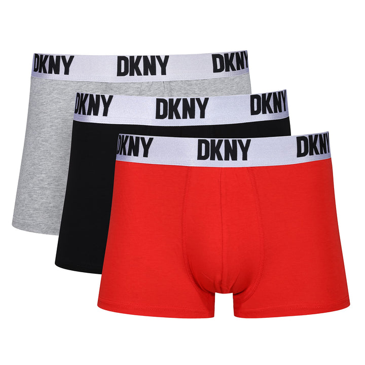 DKNY Herren Men's Black/Red/Grey with White Contrast Cotton Blend Waistband Boxer Shorts (3er Pack)