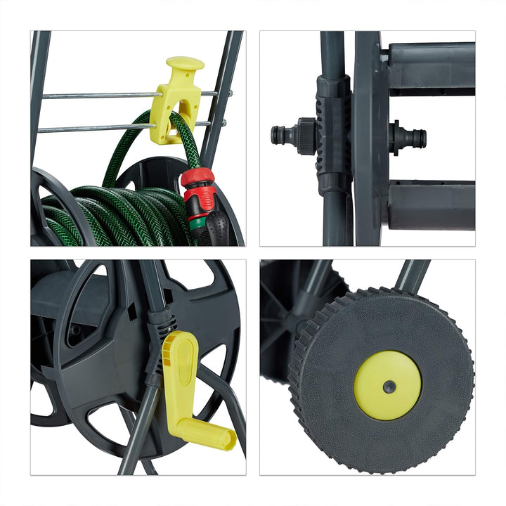 Relaxdays Schlauchwagen 45m, fahrbare Schlauchtrommel für Garten & Balkon, mit Schlauchführung, 76,5