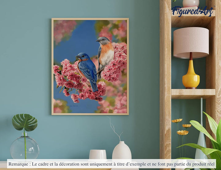 Figured'Art Malen Nach Zahlen Erwachsene Mit Rahmen Blaues Vogelpärchen - Paint by Numbers Basteln D