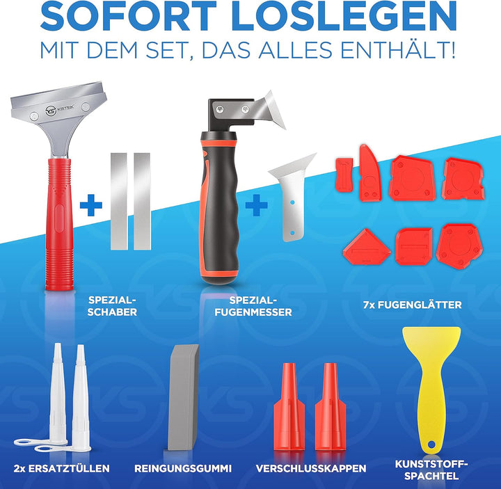 KISTEK® Profi Bundle – All in One Silikonentferner Werkzeug Set 18-tlg. inkl. Ersatzklingen zur Erne